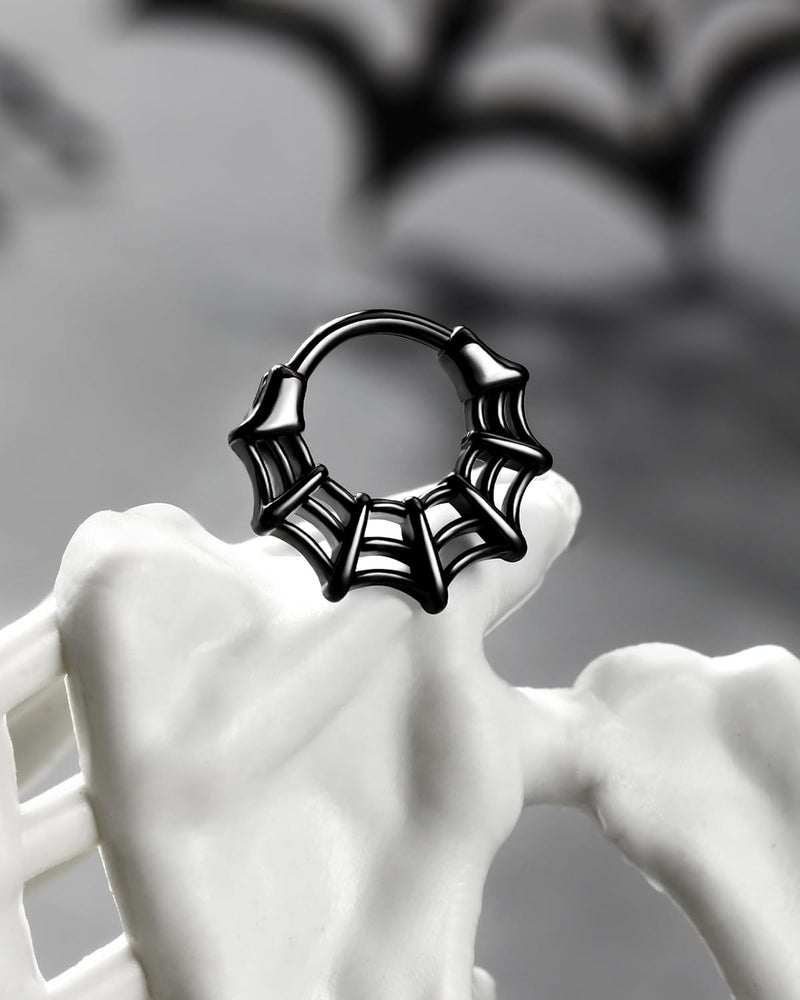 COCHARM 16G Septum Ring Spider Web Halloween Septum Nose Rings Silver Black Daith Earrings for Women 316L Stainless Steel Daith Piercing Jewelry - Image 5